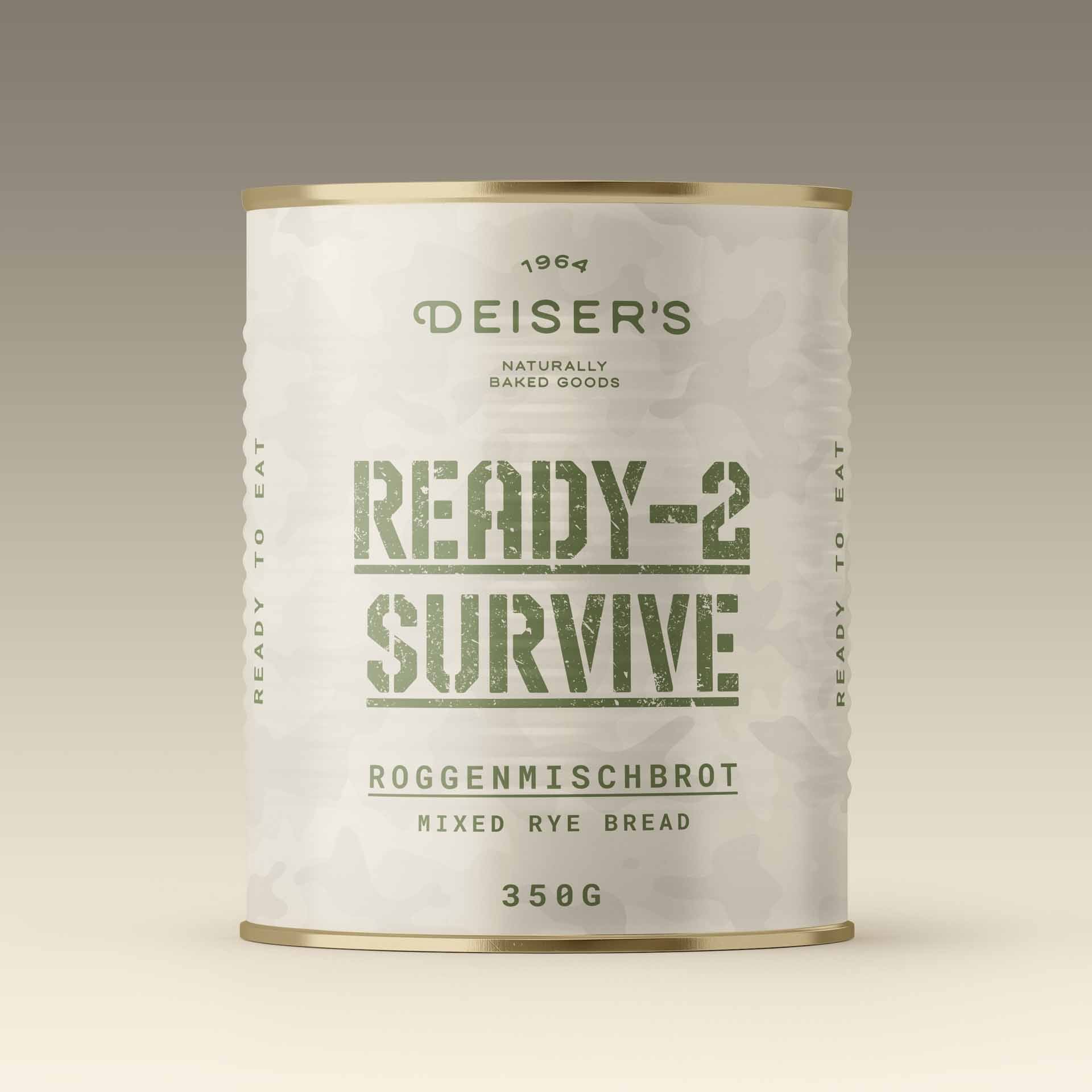 Eine Dose Ready-2-Survive Roggenmischbrot von Deiser's naturally baked goods.