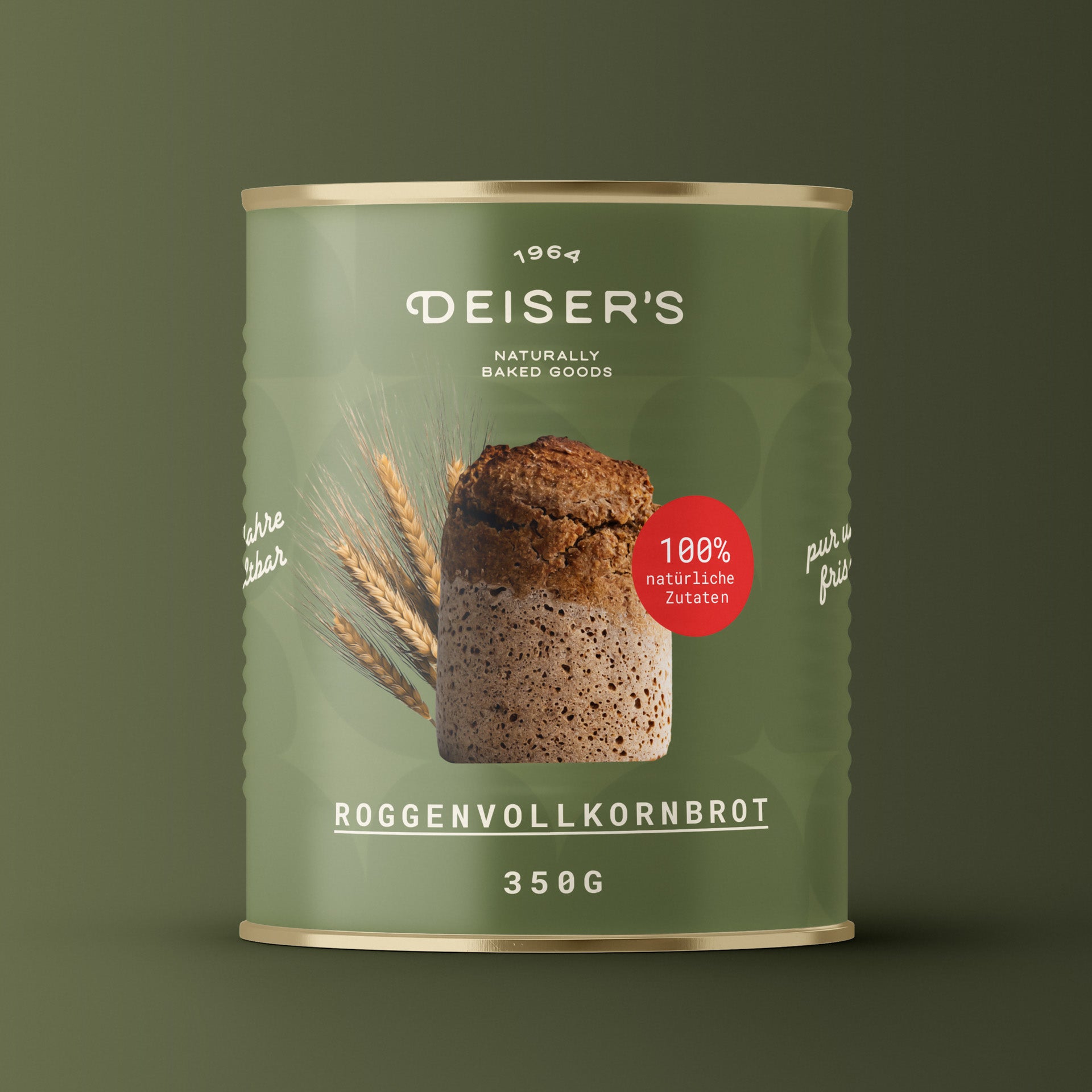 Eine Dose Deiser's Original Roggenvollkornbrot von Deiser's Dosenbrot, gebacken in Österreich.
