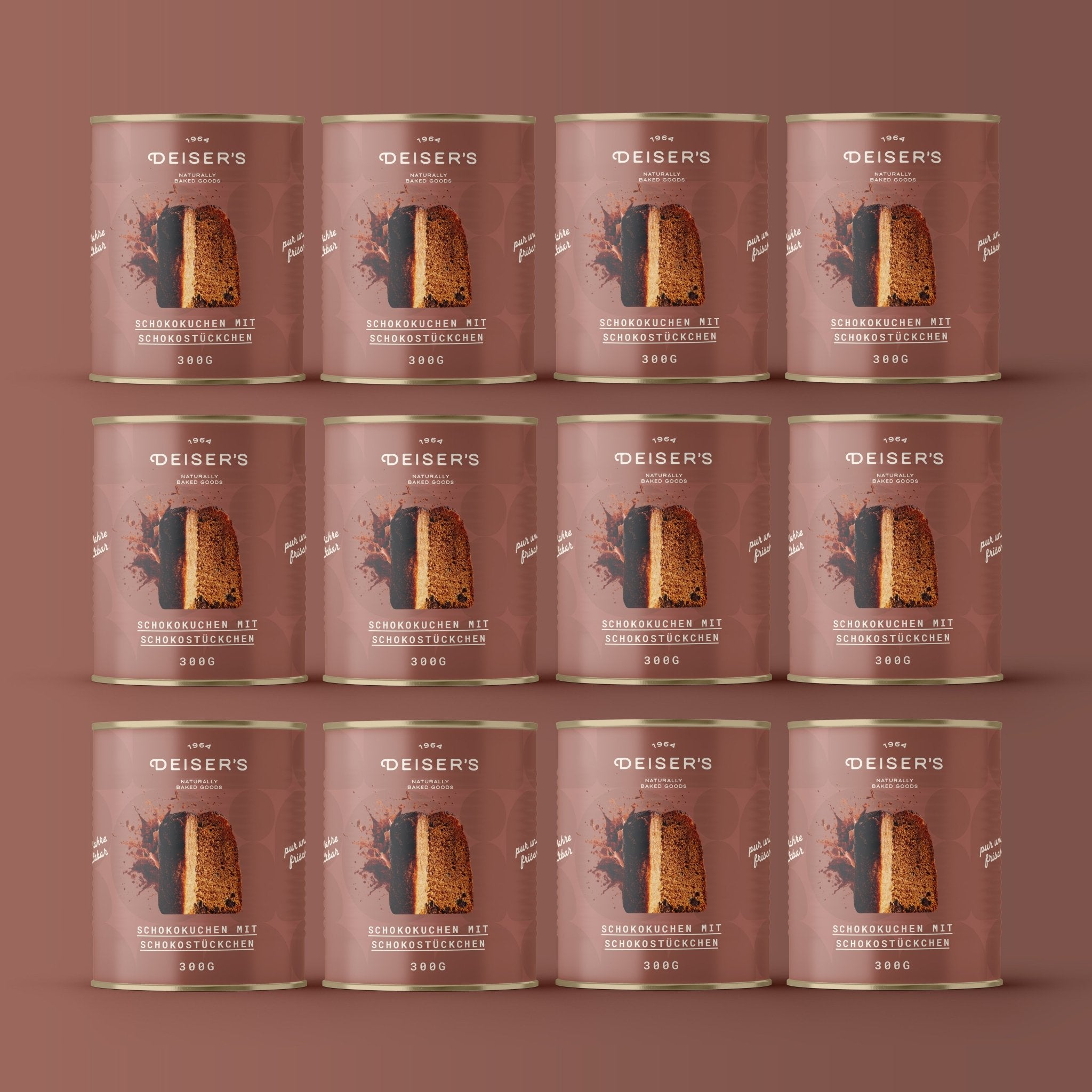 Schokokuchen mit Schokostückchen, 300g (12 Stück) von Bäckerei Deiser – haltbares Dosenbrot