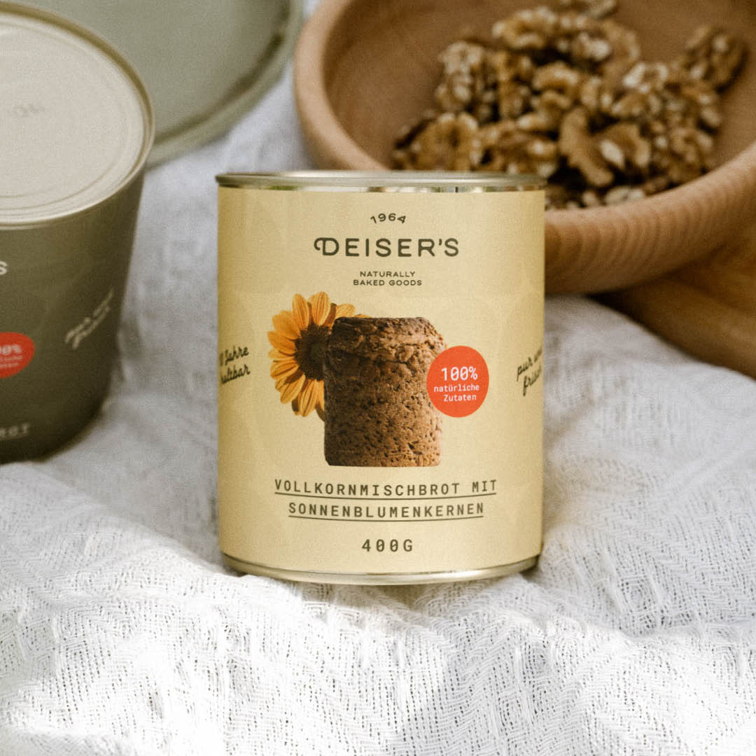 Vollkornmischbrot mit Sonnenblumenkernen, 400g (6 Stück) von Bäckerei Deiser – haltbares Dosenbrot