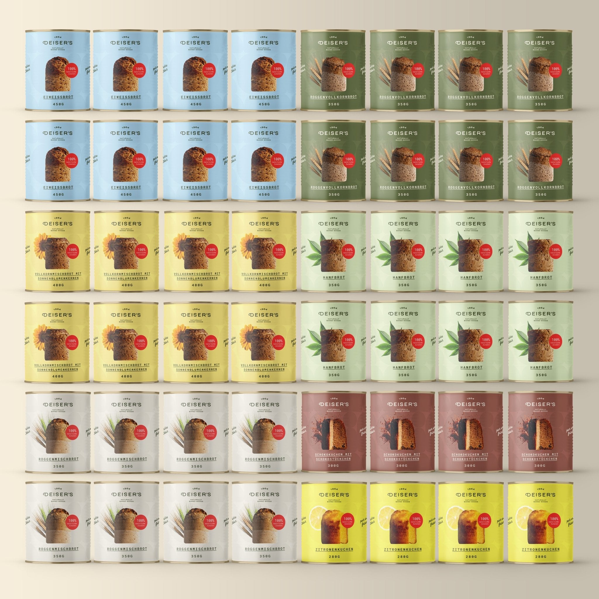 Vorratspaket - 1 Woche für 3 Personen (48 Dosen) () von Bäckerei Deiser – haltbares Dosenbrot