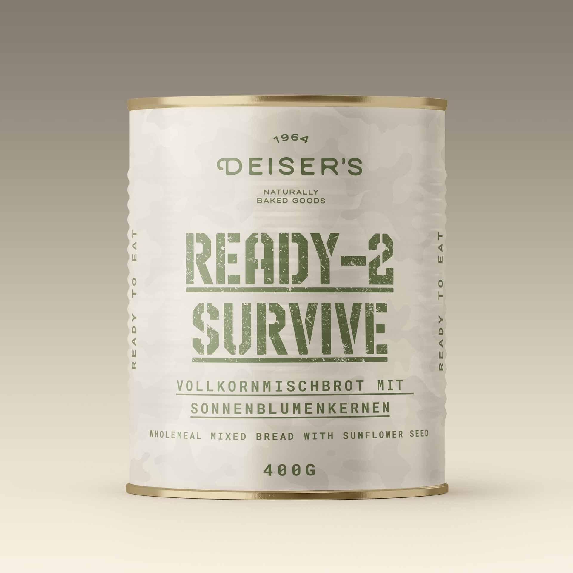 Ready - 2 - Survive Vollkornmischbrot mit Sonnenblumenkernen (6 Stück) von Bäckerei Deiser – haltbares Dosenbrot
